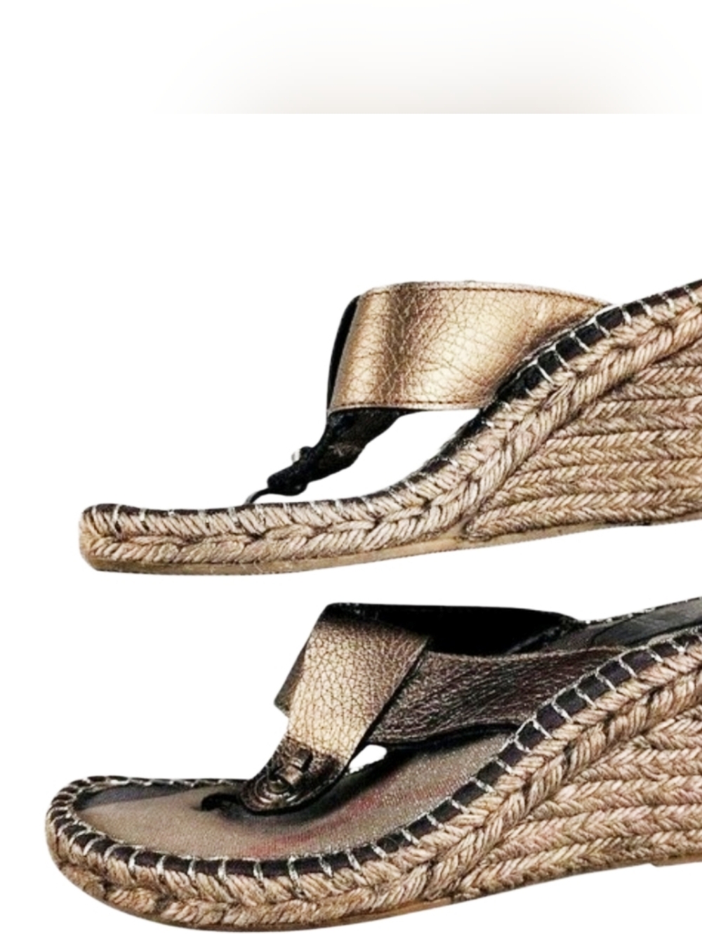 Burberry bronze leather wedge espadrille Nova Check footbed 39 8.5 Authenticated